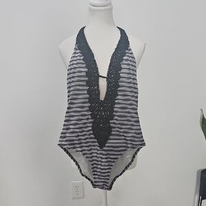 Chic Black and White Striped Swimsuit
